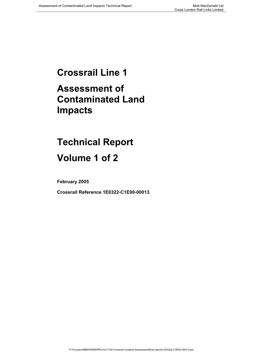 Crossrail Line 1 Assessment of Contaminated Land Impacts