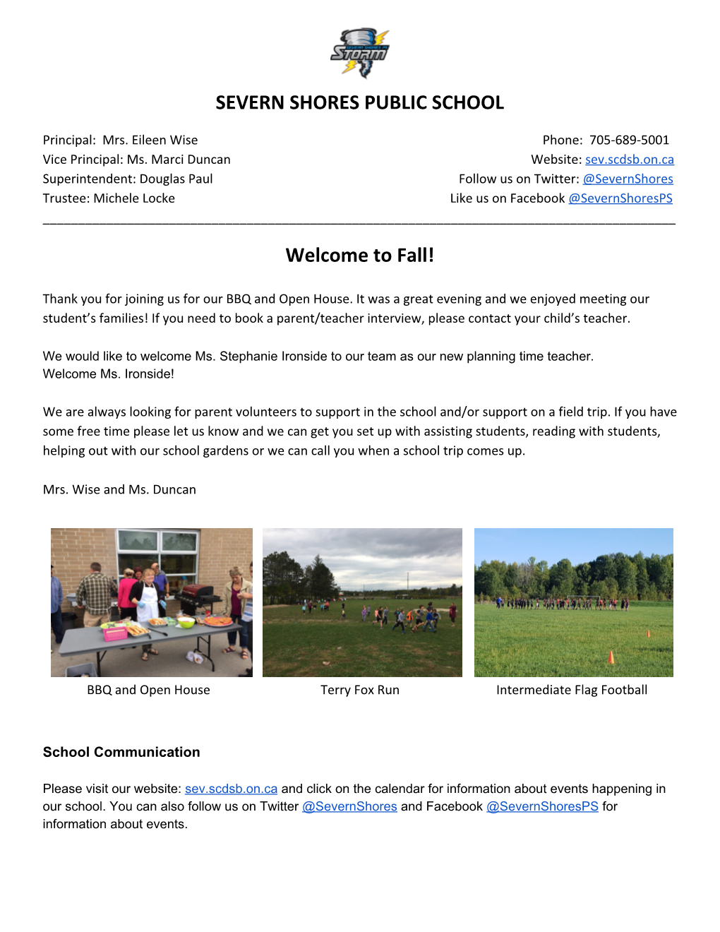 SEVERN SHORES PUBLIC SCHOOL Welcome to Fall!