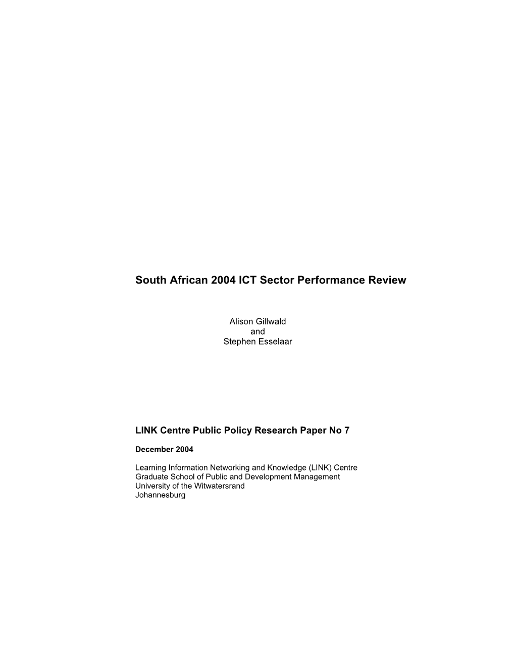 South African 2004 ICT Sector Performance Review