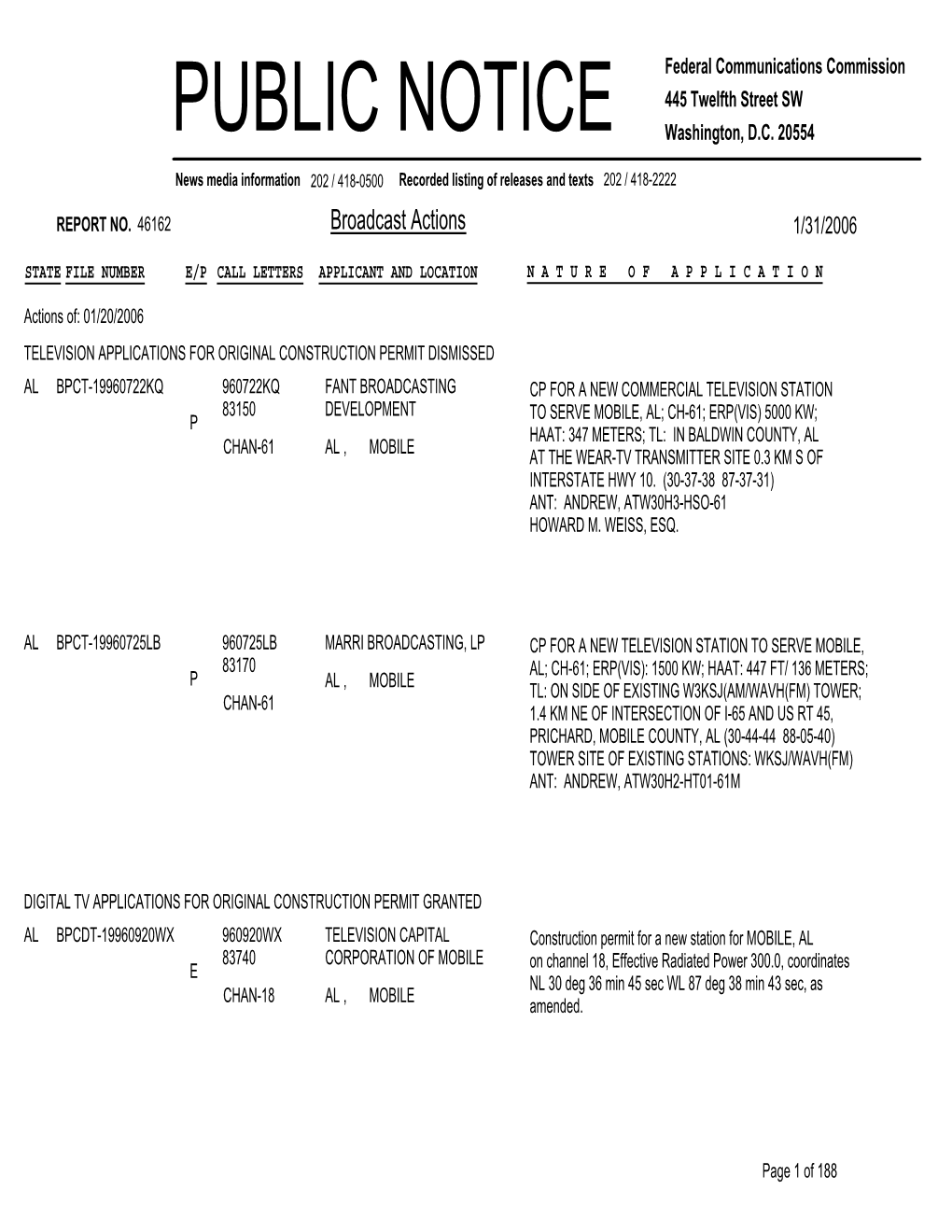 PUBLIC NOTICE Federal Communications Commission