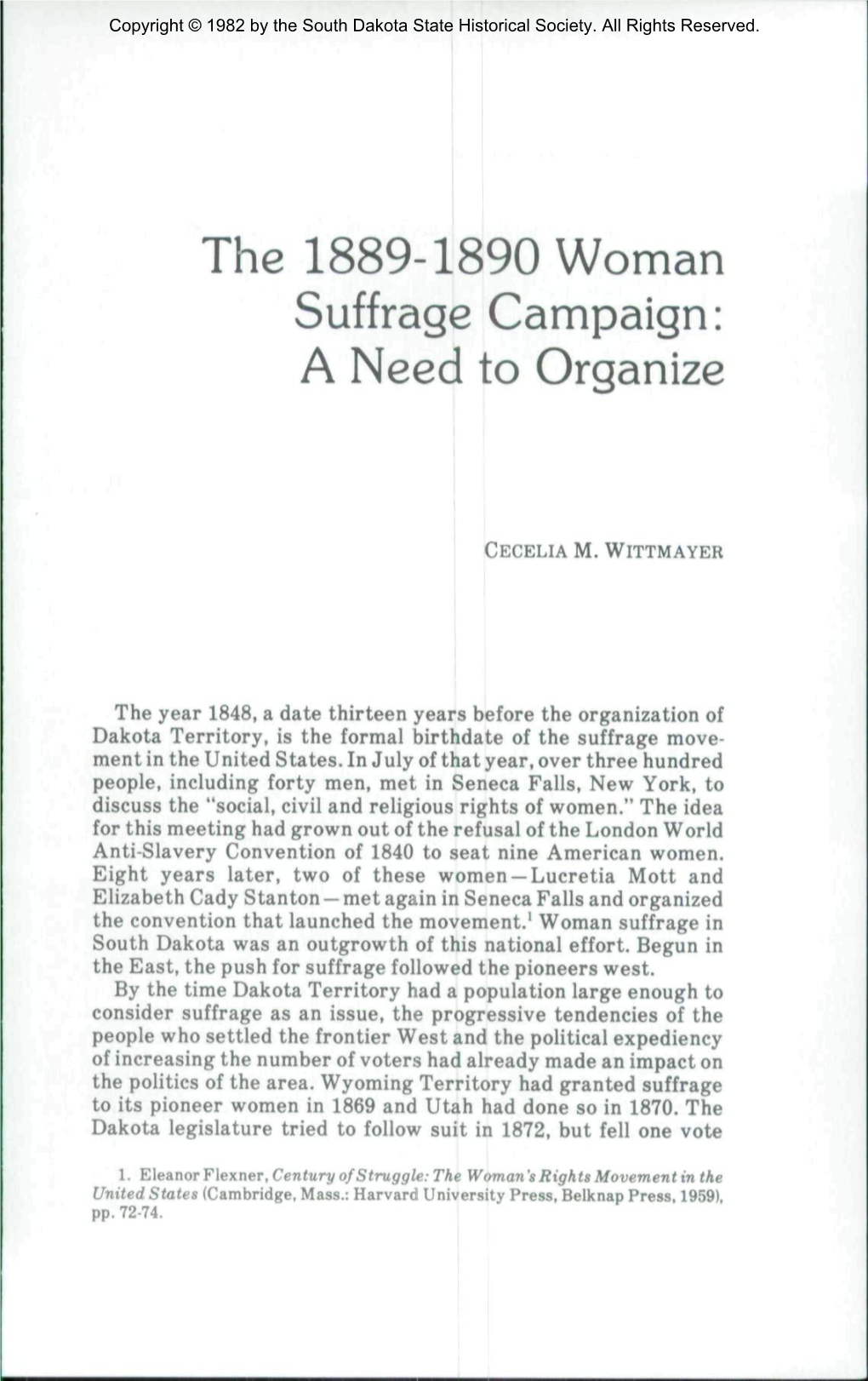 The 1889-1890 Woman Suffrage Campaign: a Need to Organize