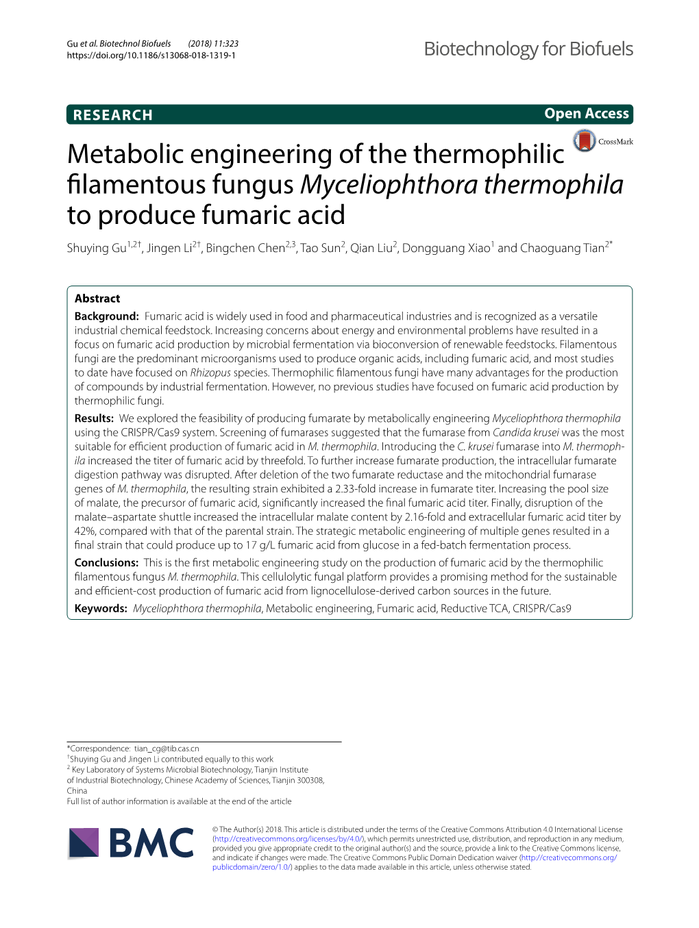 Metabolic Engineering of the Thermophilic Filamentous Fungus