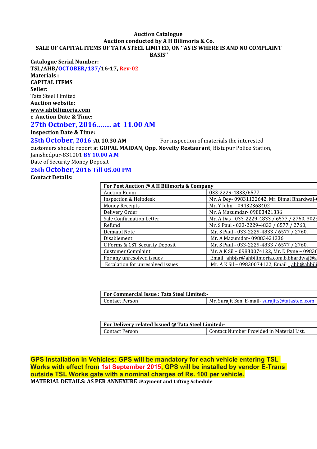 CATALOUGE SERIAL NO: TSL/AHB/OCTOBER/137/16-17, Rev-02