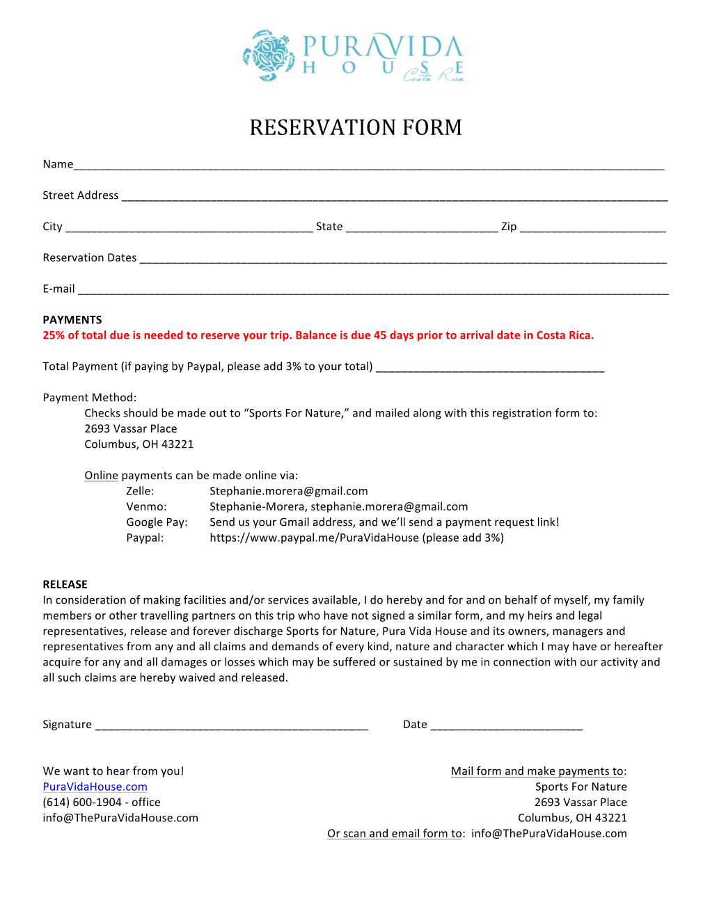 Reservation Form