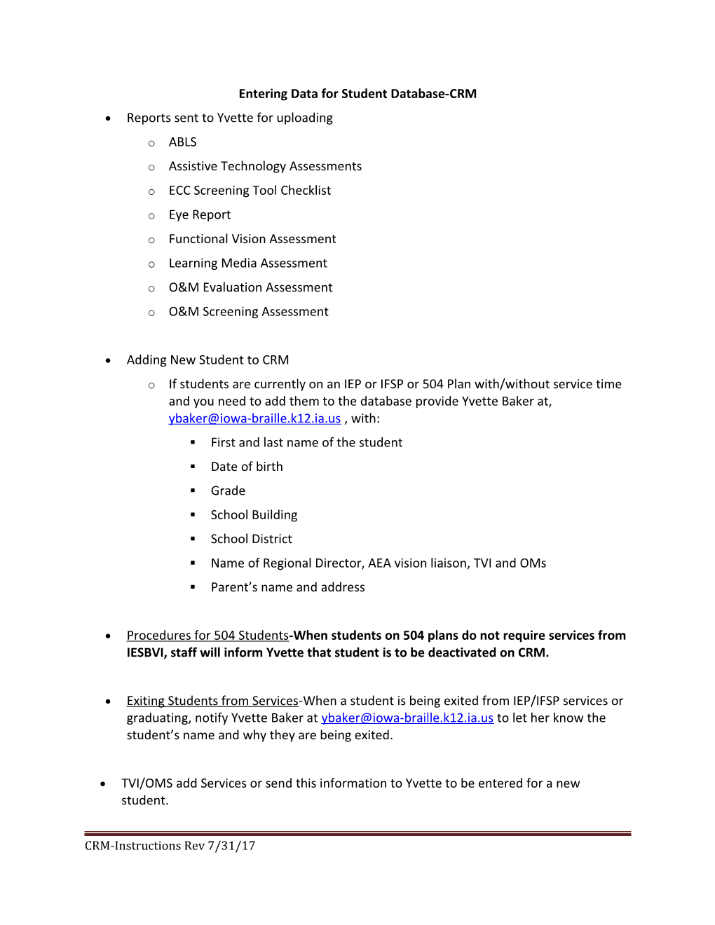 Entering Data for Student Database-CRM