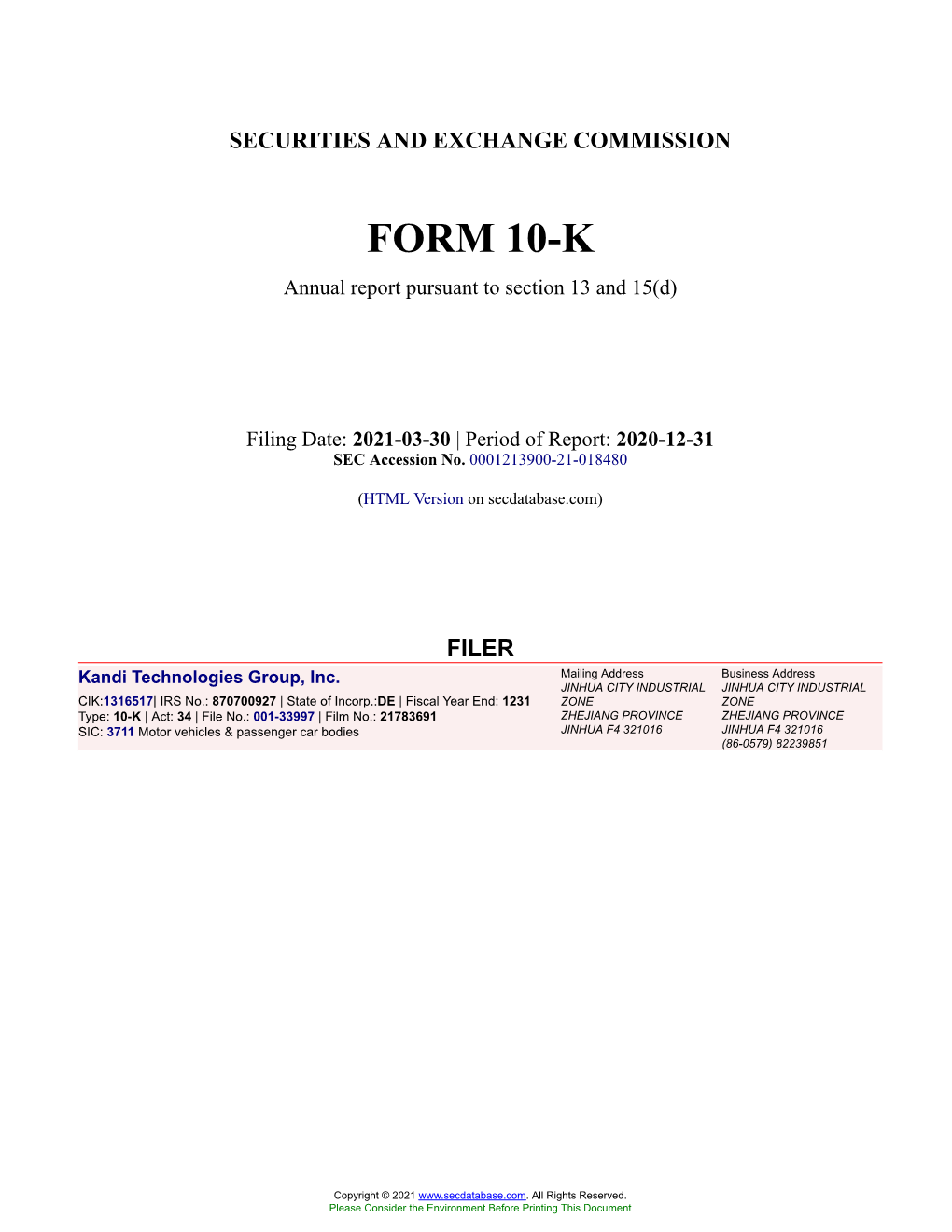 Kandi Technologies Group, Inc. Form 10-K Annual Report Filed 2021-03-30