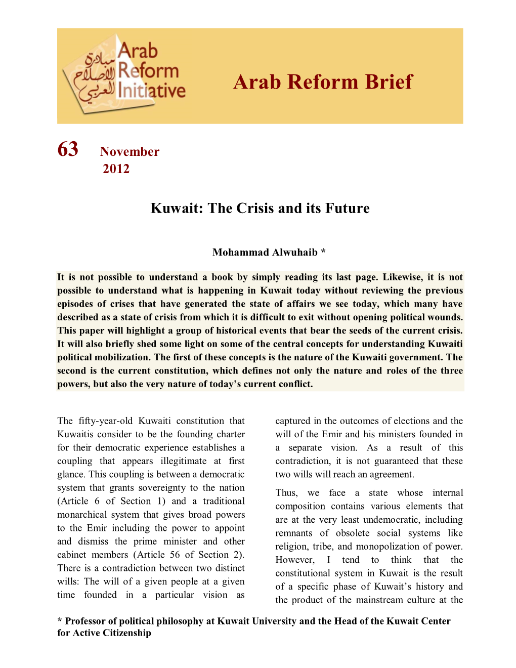 Arab Reform Brief