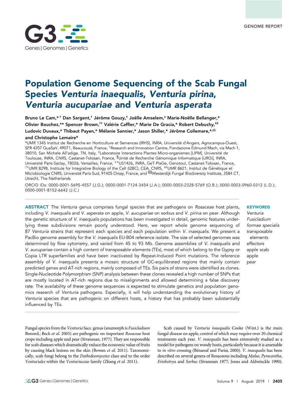 Population Genome Sequencing of the Scab Fungal Species Venturia Inaequalis, Venturia Pirina, Venturia Aucupariae and Venturia Asperata