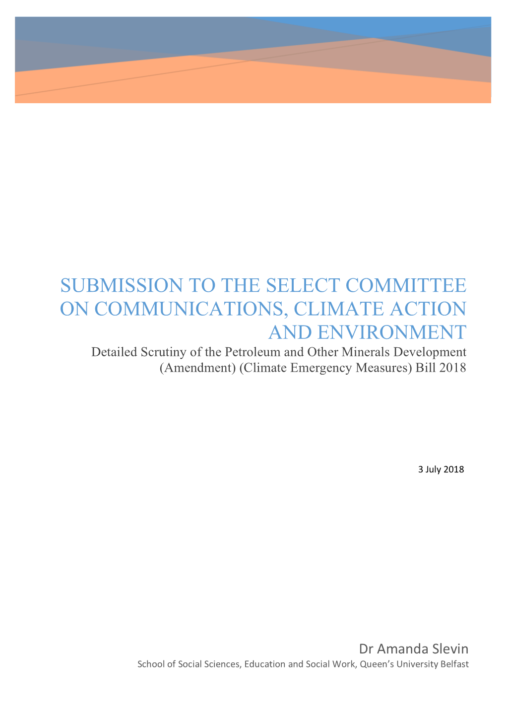 Submission to the Select Committee On