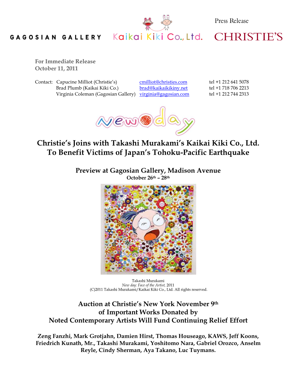 Christie's Joins with Takashi Murakami's Kaikai Kiki Co., Ltd. To