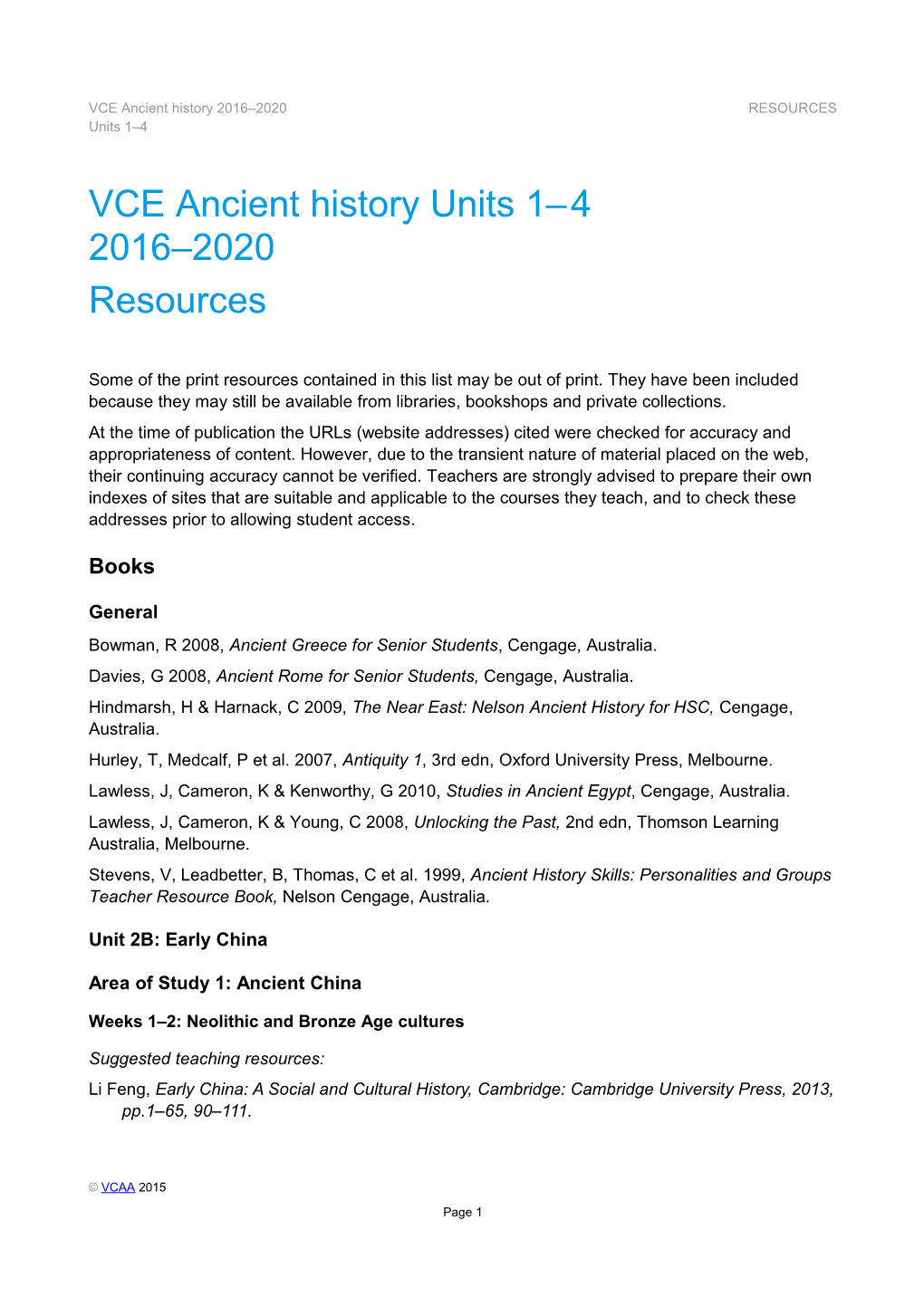 VCE Ancient History 2016 2020