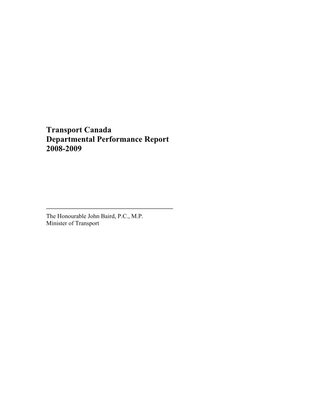 Transport Canada Departmental Performance Report 2008-2009