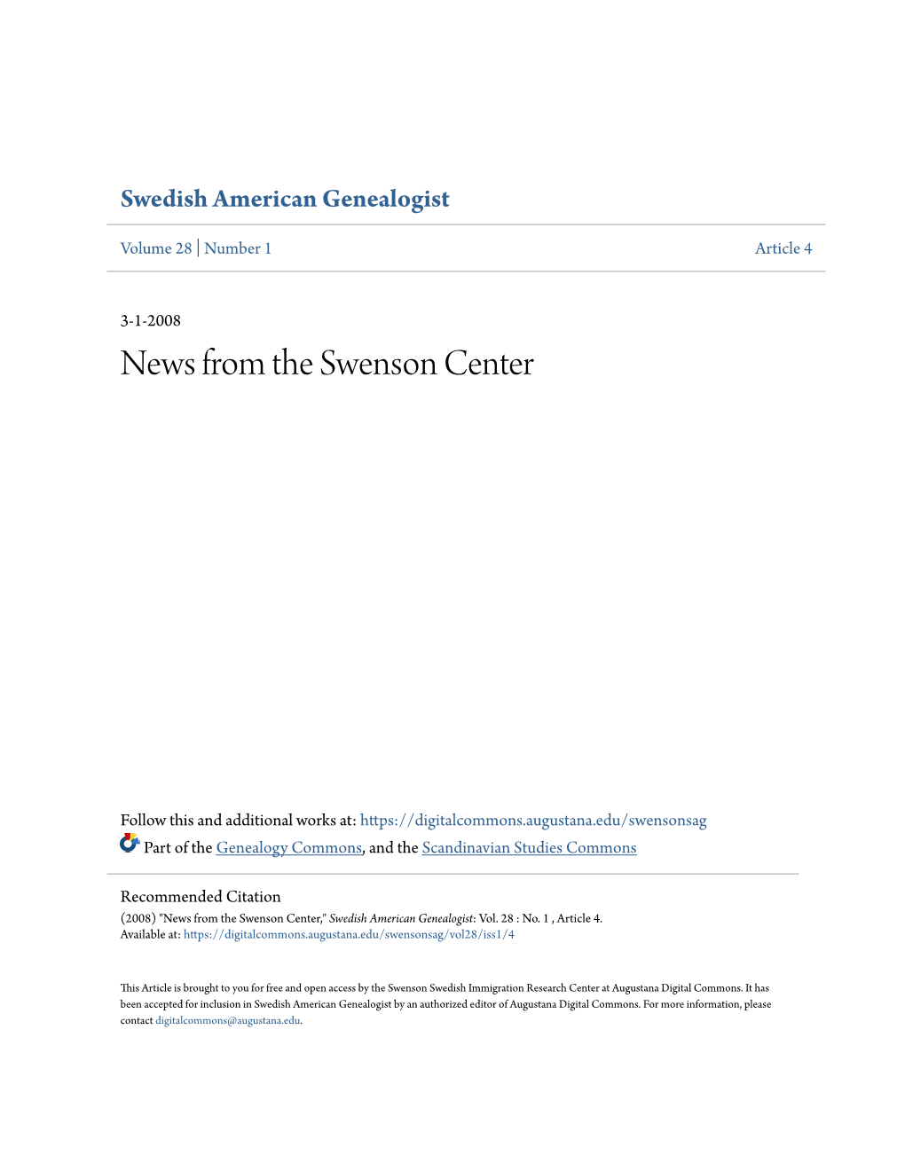 News from the Swenson Center