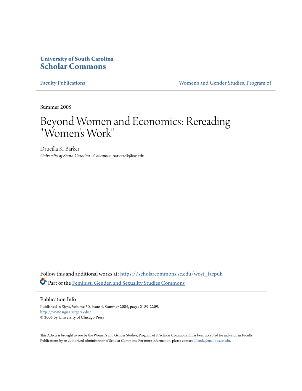 Beyond Women and Economics: Rereading 