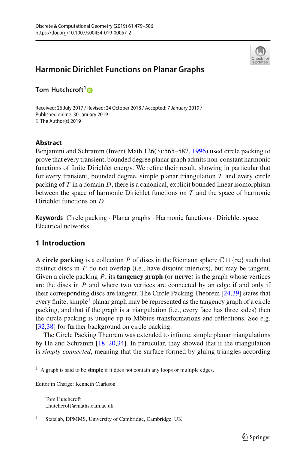 Harmonic Dirichlet Functions on Planar Graphs