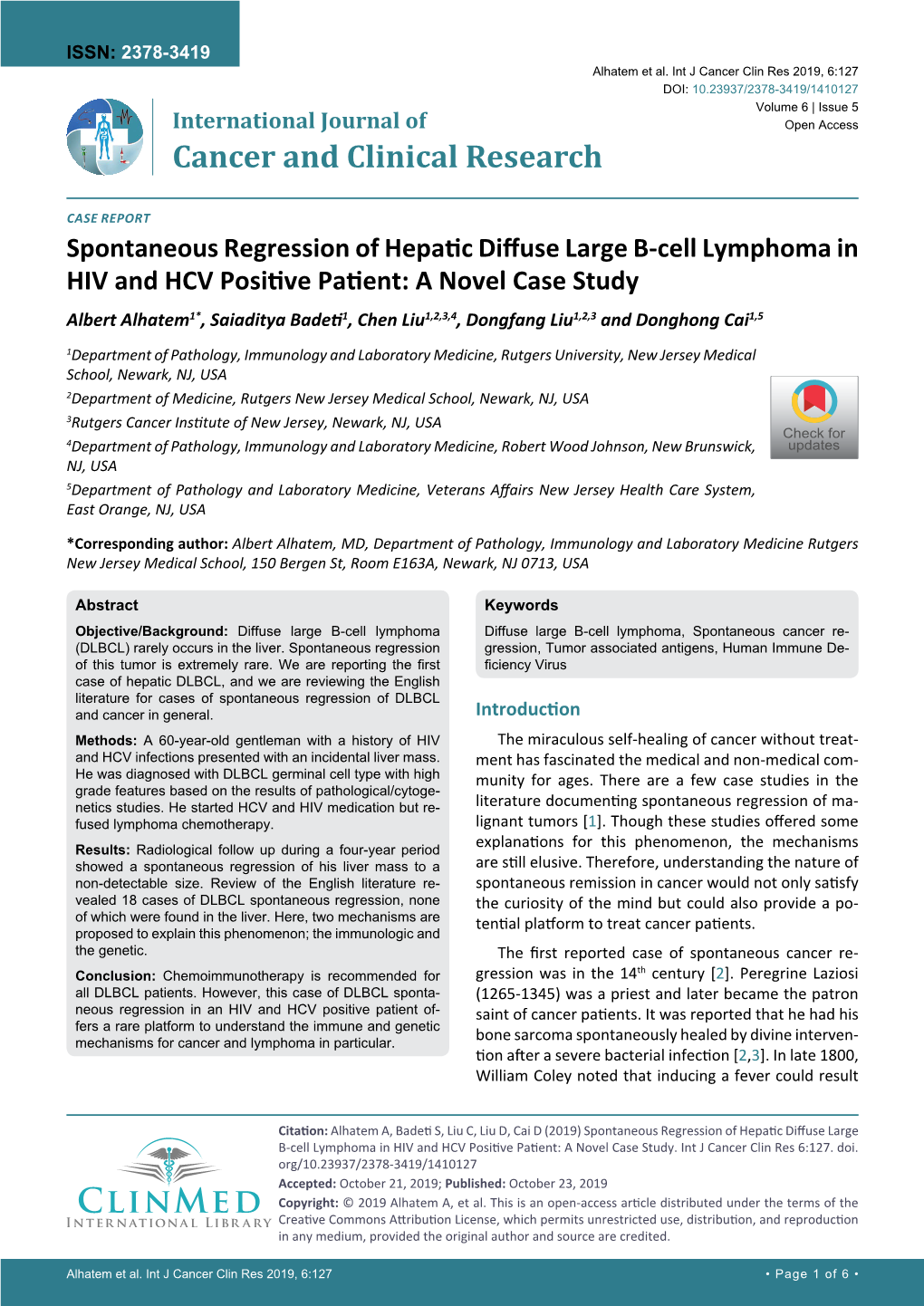 Spontaneous Regression of Hepatic Diffuse Large B-Cell Lymphoma In