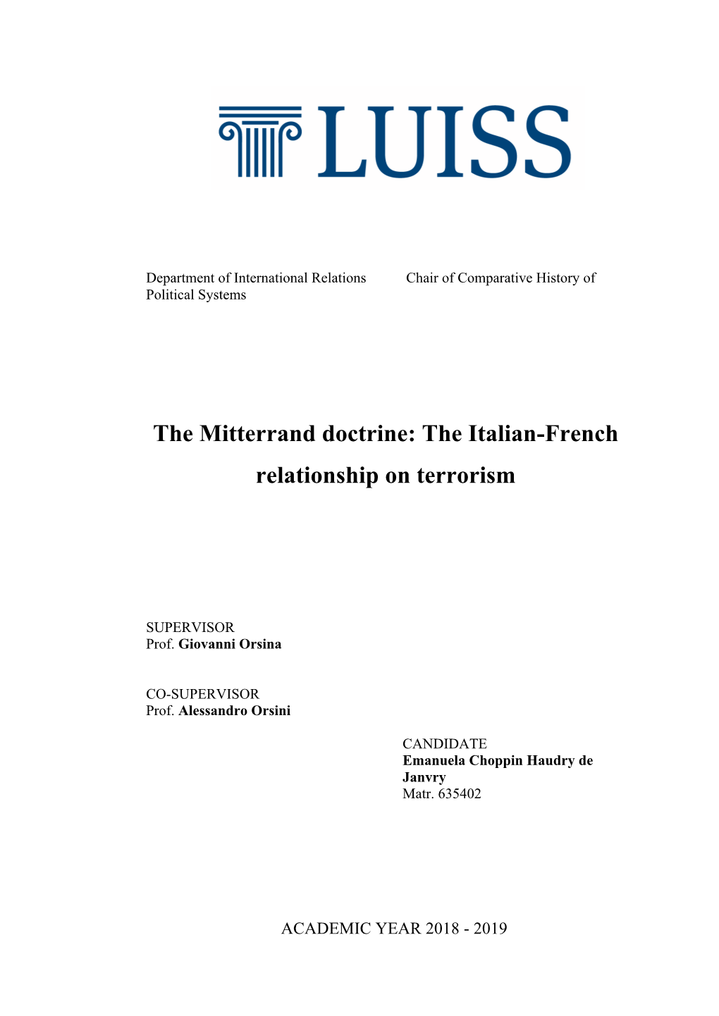 The Mitterrand Doctrine: the Italian-French Relationship On