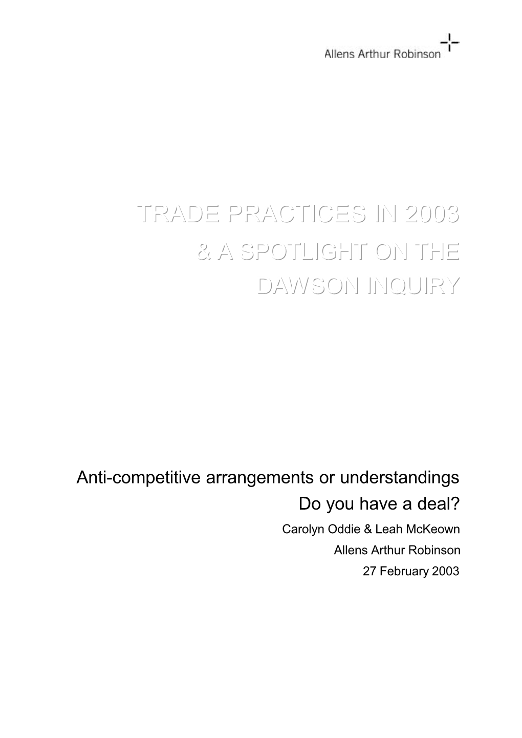 Trade Practices in 2003