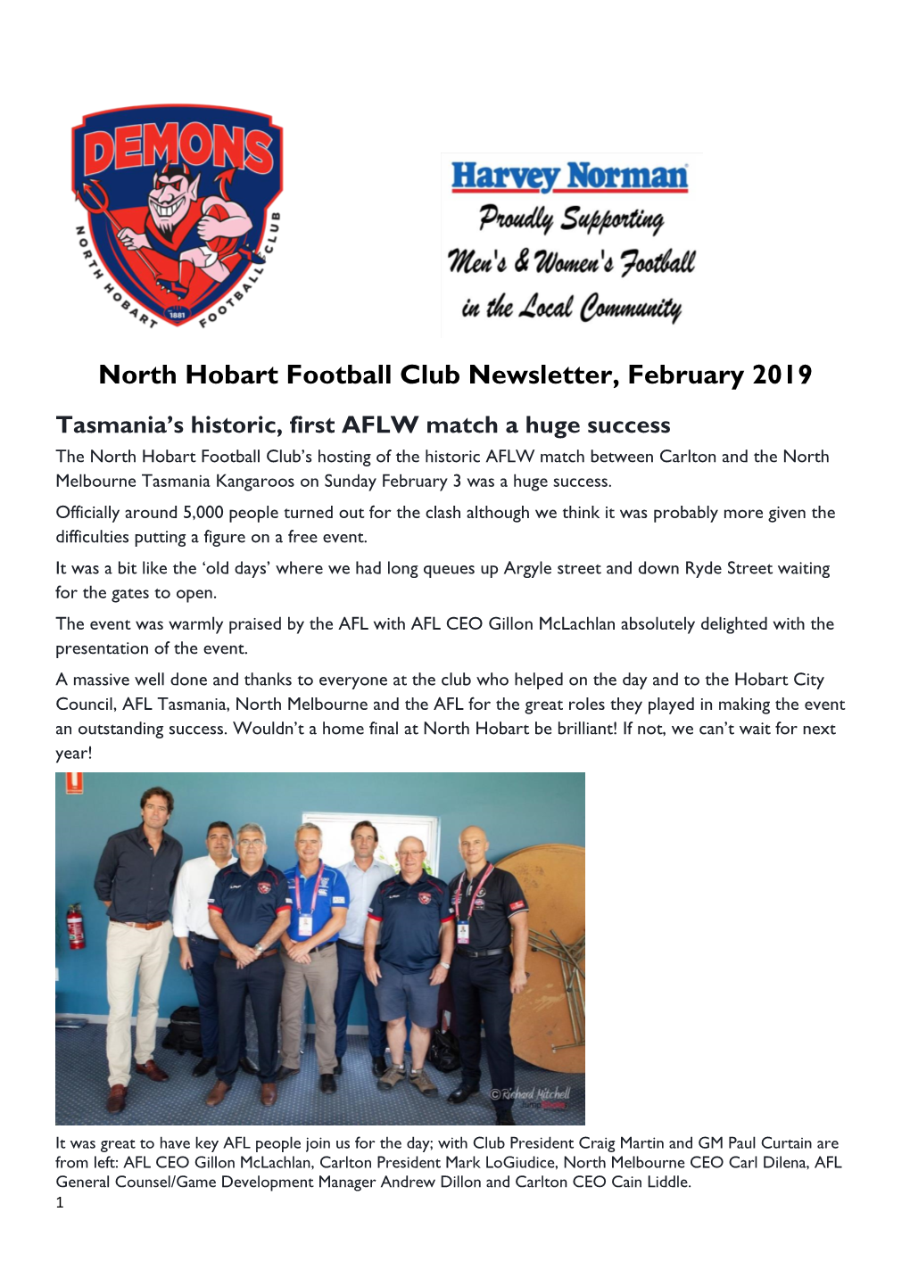 North Hobart Football Club Newsletter, February 2019