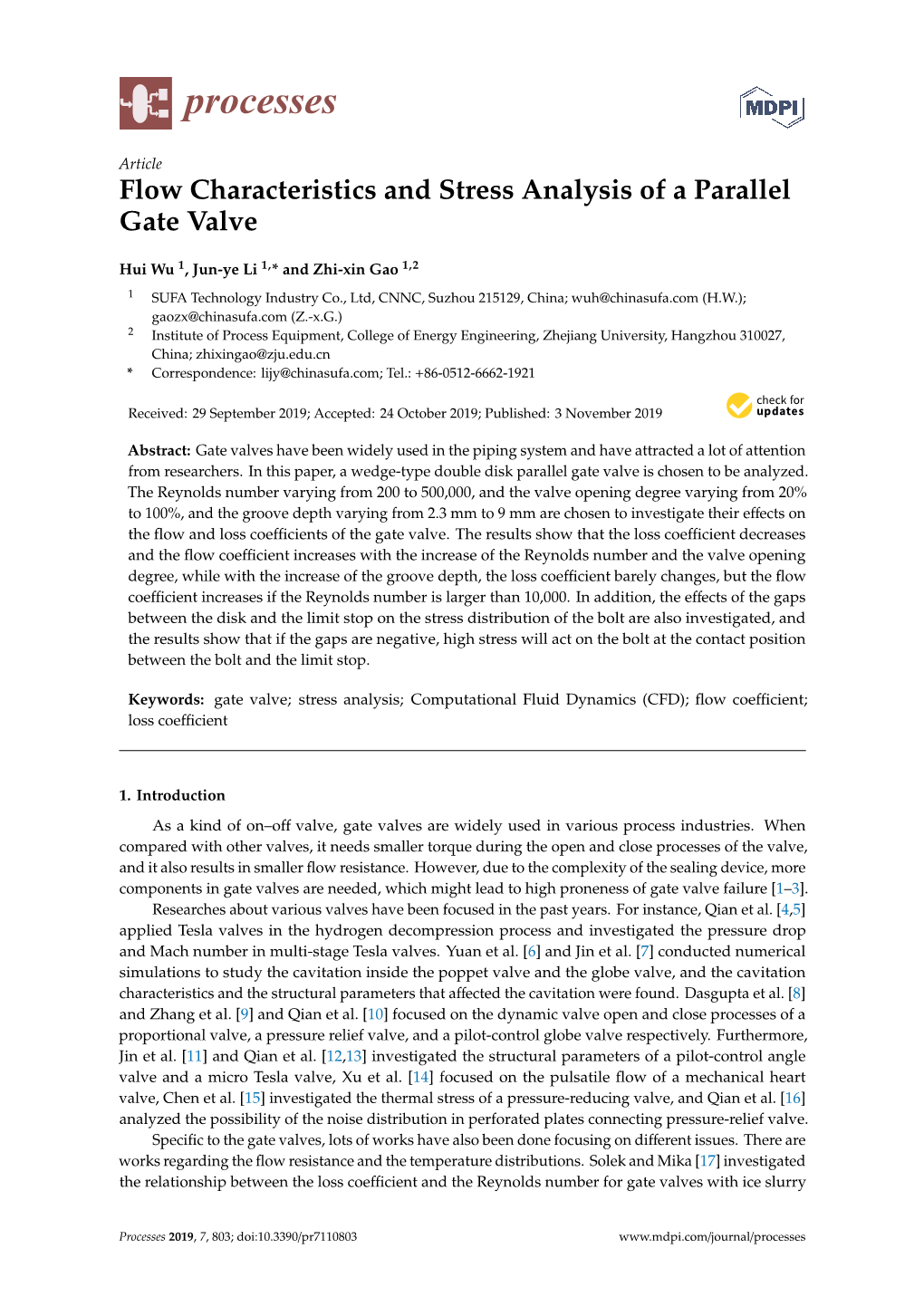 Flow Characteristics and Stress Analysis of a Parallel Gate Valve