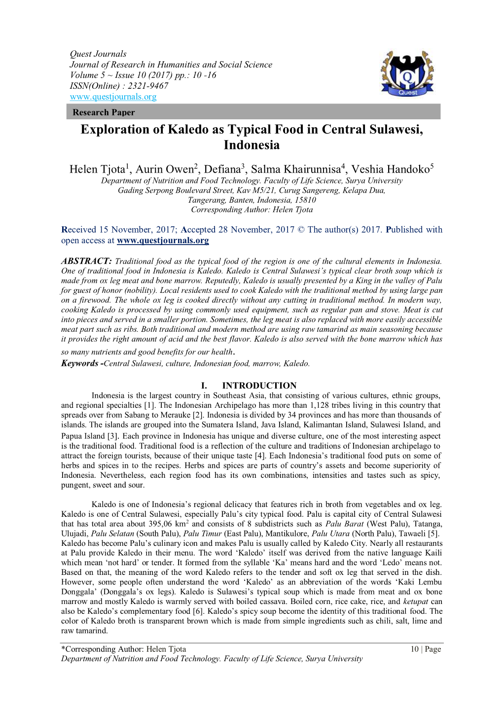 Exploration of Kaledo As Typical Food in Central Sulawesi, Indonesia