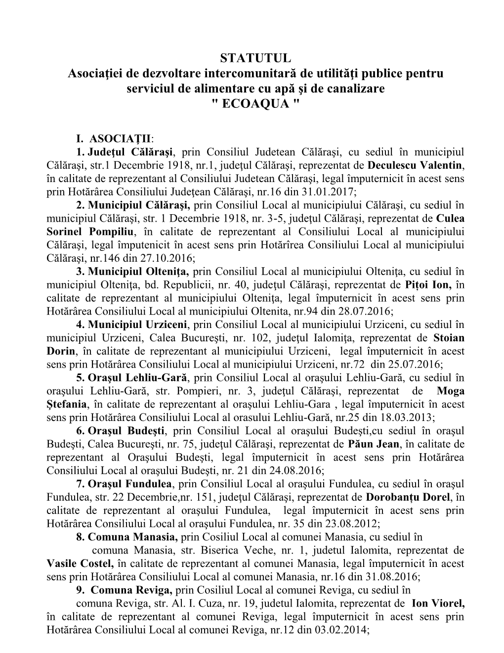 B. Act Constitutiv Și Statut Asociație ECOAQUA