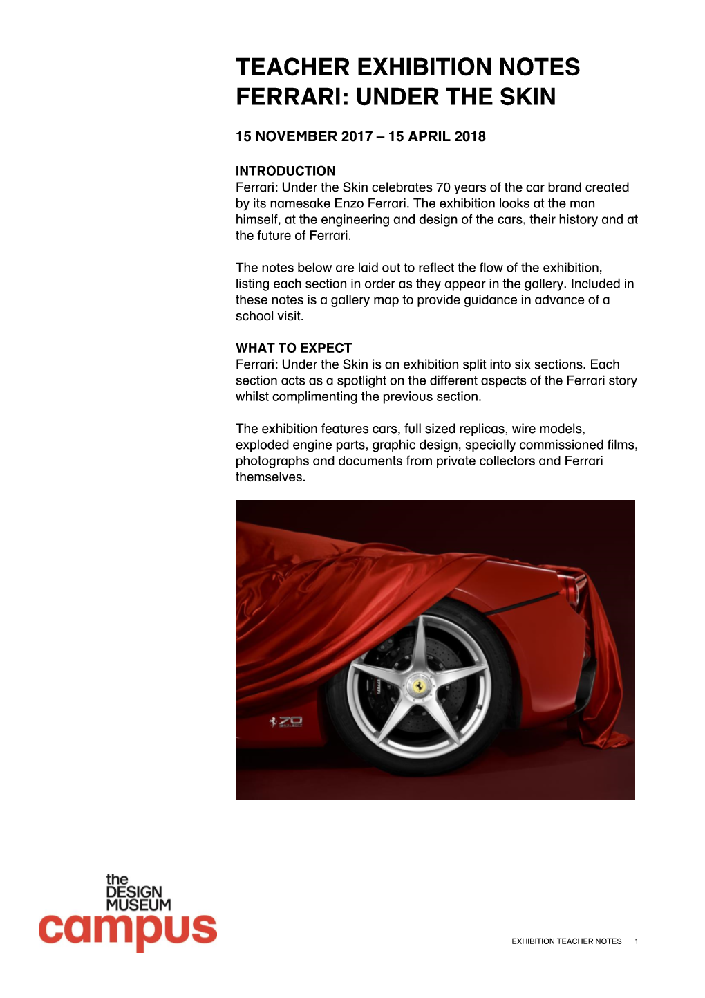 Teacher Exhibition Notes Ferrari: Under the Skin