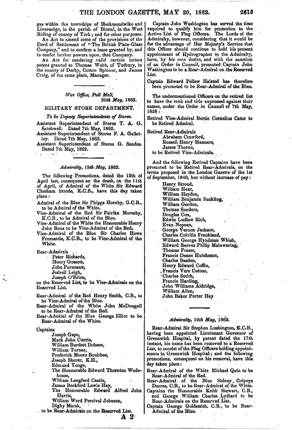 The London Gazette, May 20, 1862. 2615