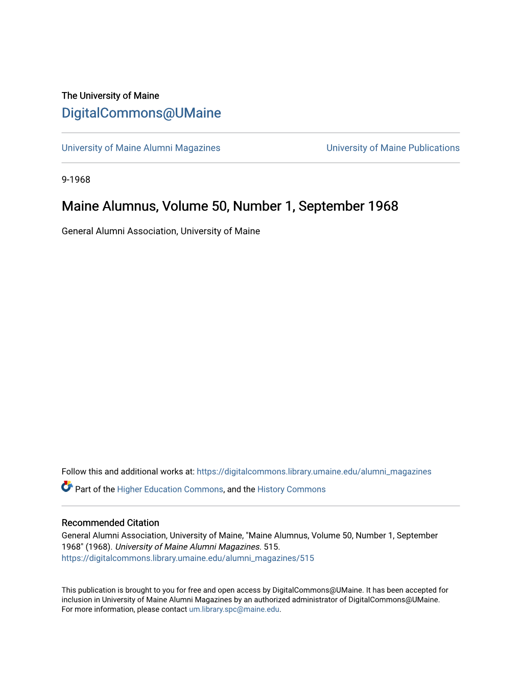 Maine Alumnus, Volume 50, Number 1, September 1968