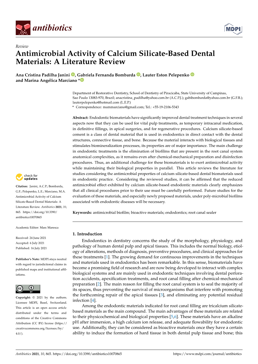 Antimicrobial Activity of Calcium Silicate-Based Dental Materials: a Literature Review