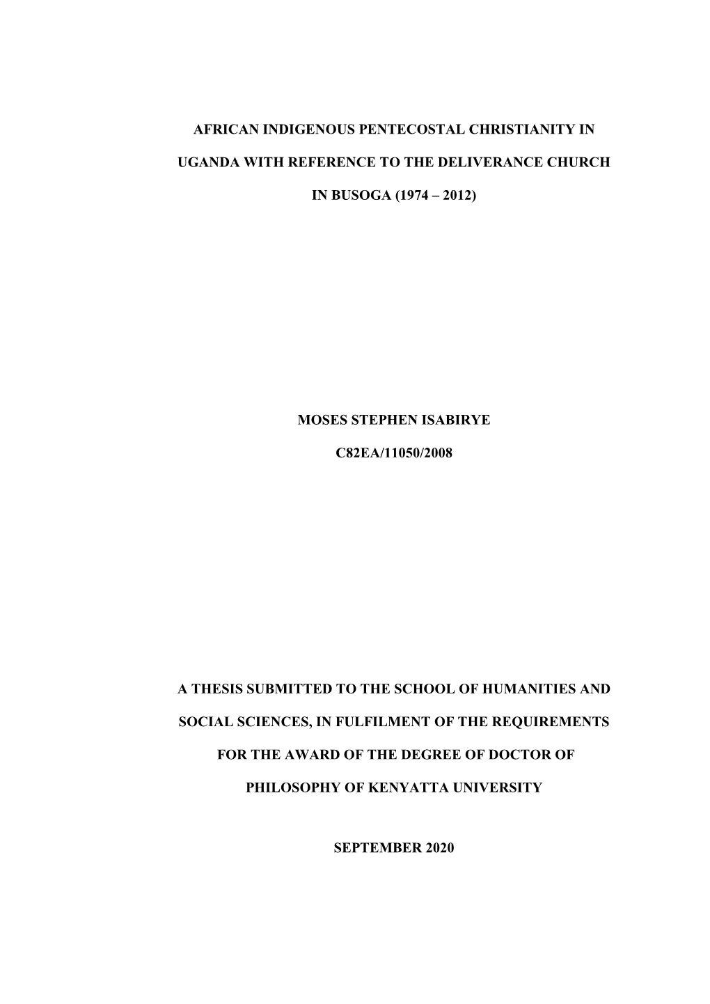 African Indigenous Pentecostal Christianity In