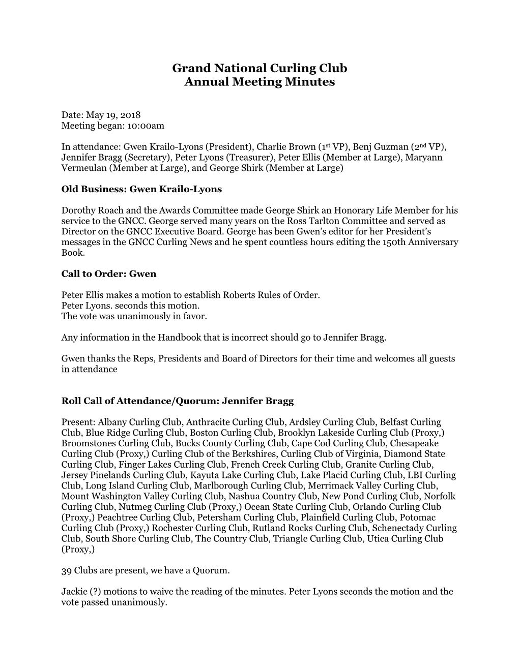 Grand National Curling Club Annual Meeting Minutes