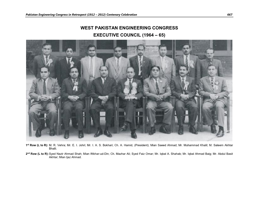 West Pakistan Engineering Congress Executive Council (1964 – 65)