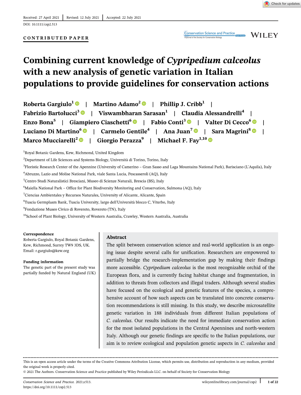 Combining Current Knowledge of Cypripedium Calceolus with a New Analysis of Genetic Variation in Italian Populations to Provide Guidelines for Conservation Actions
