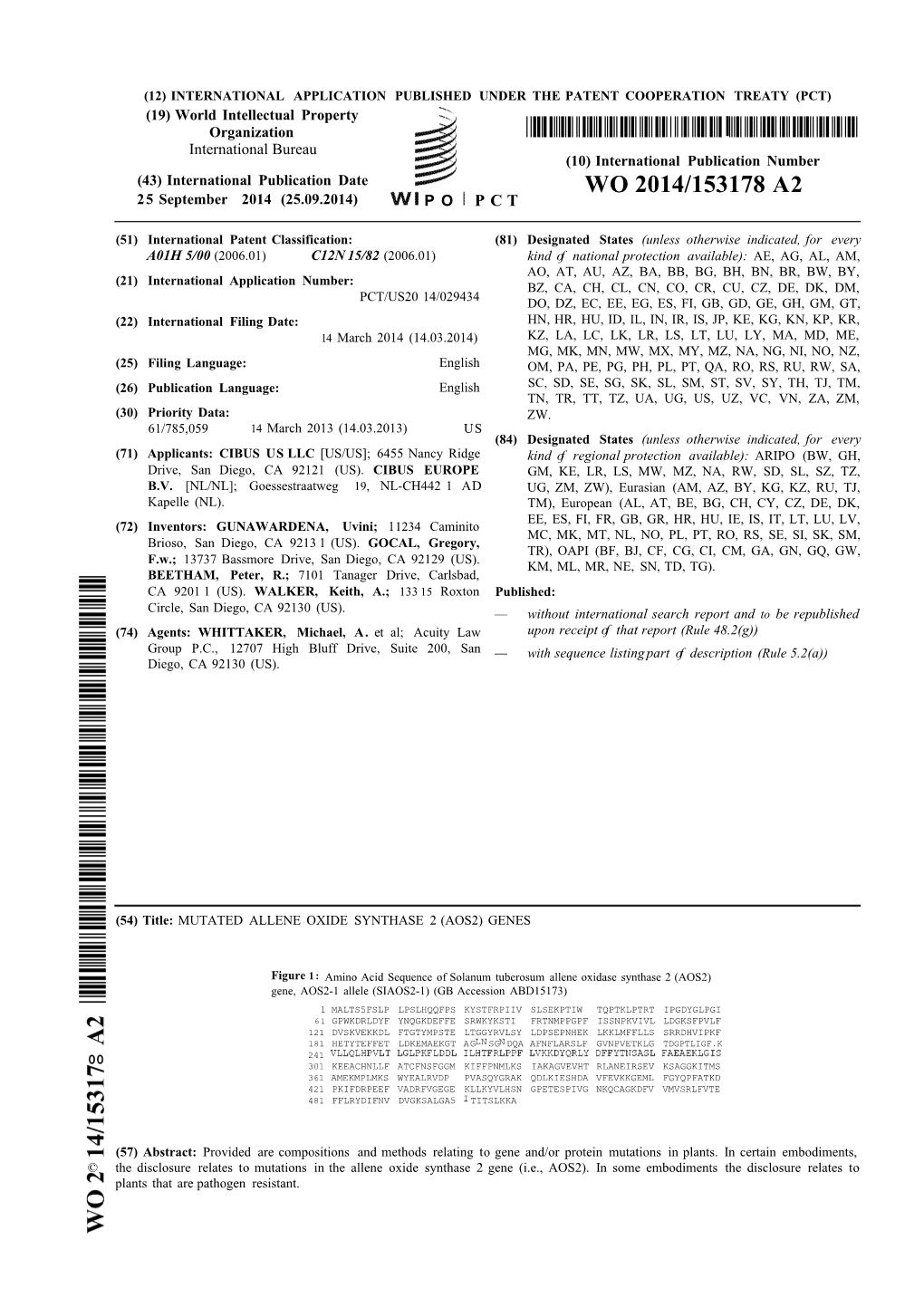 WO 2014/153178 A2 25 September 2014 (25.09.2014) P O P C T