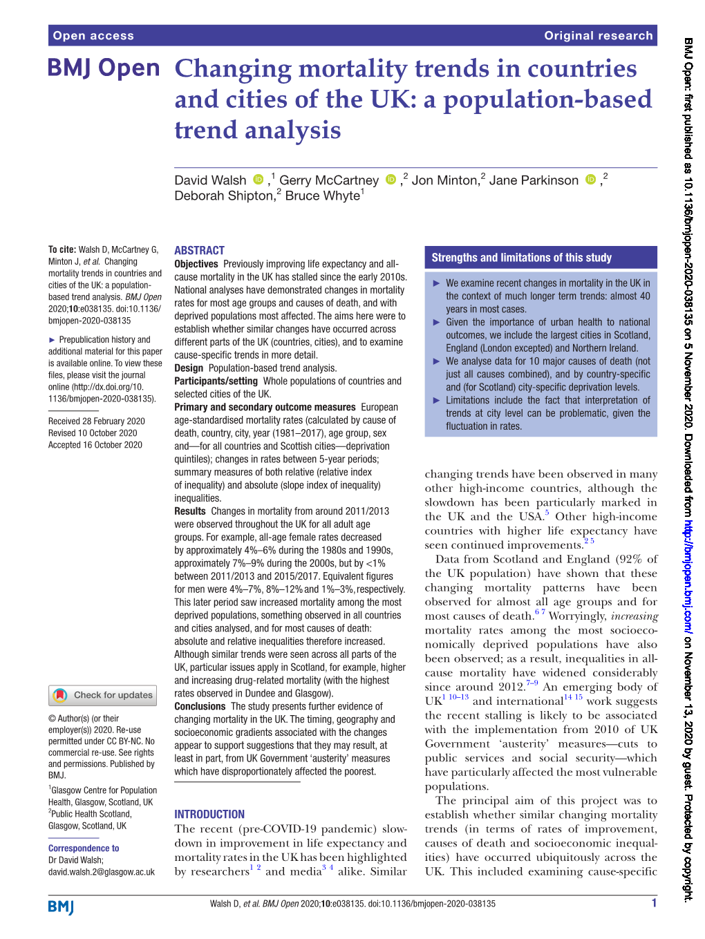 Changing Mortality Trends in Countries and Cities of the UK: a Population-Based­ Trend Analysis