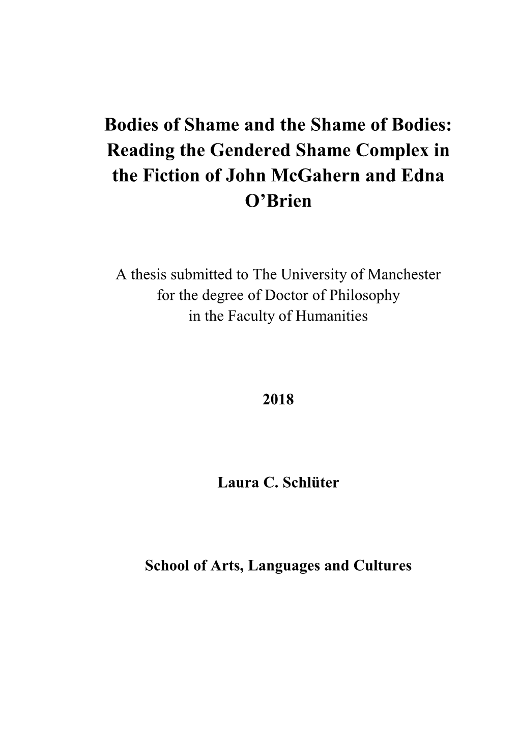 Reading the Gendered Shame Complex in the Fiction of John Mcgahern and Edna O'brien