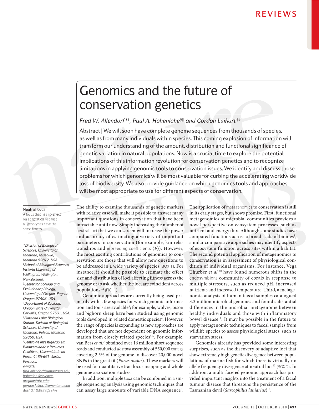 Genomics and the Future of Conservation Genetics