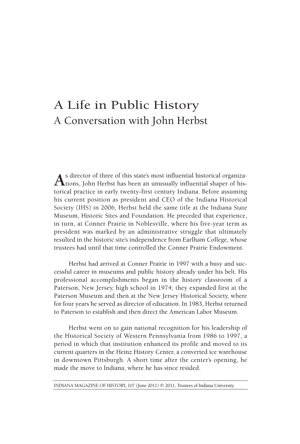 A Life in Public History a Conversation with John Herbst
