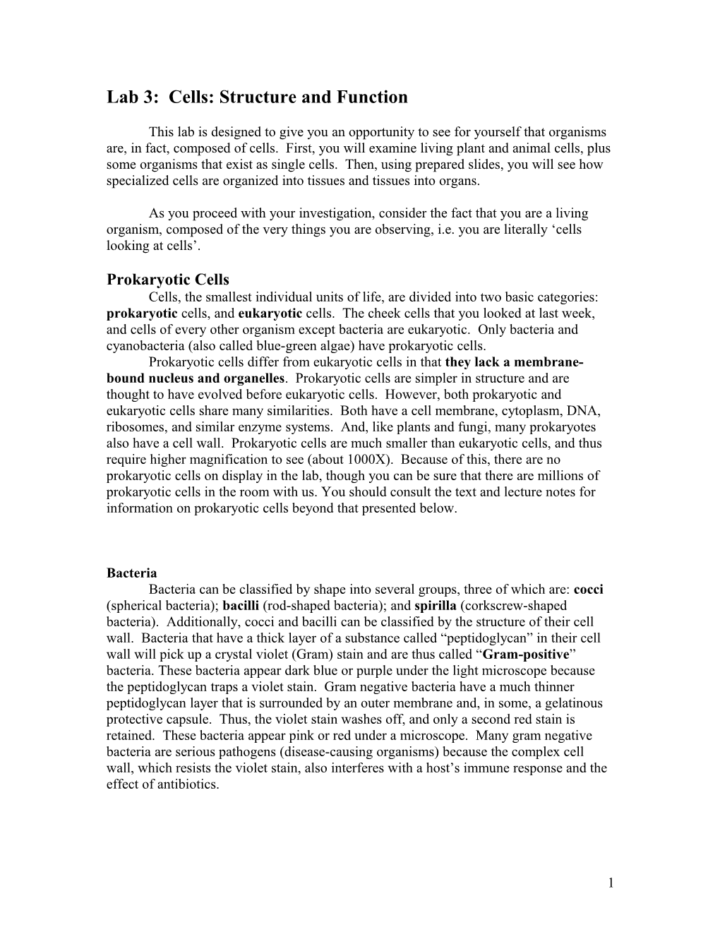 Laboratory 2: Cell Structure