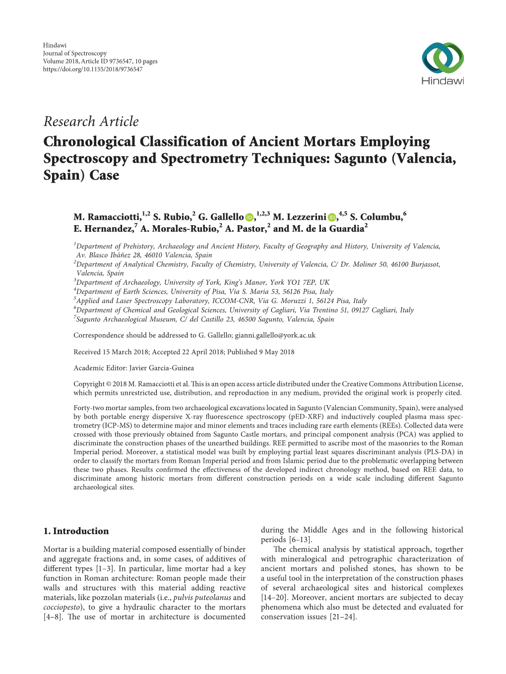 Chronological Classification of Ancient Mortars Employing Spectroscopy and Spectrometry Techniques: Sagunto (Valencia, Spain) Case