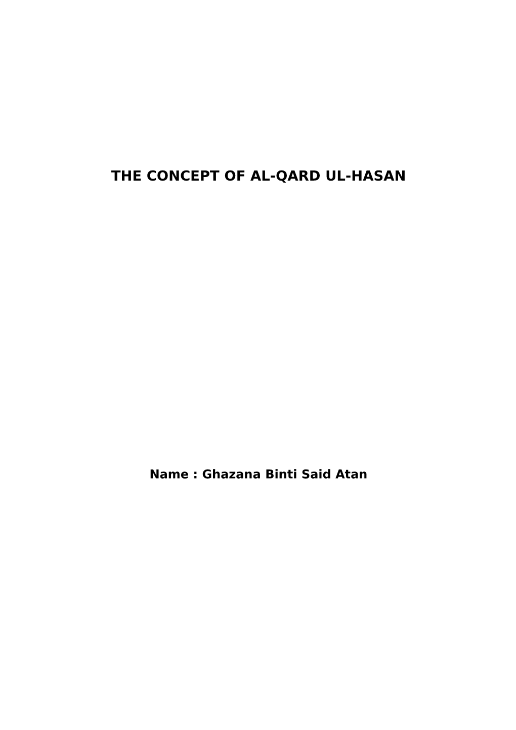 The Concept of Al-Qard Ul-Hasan