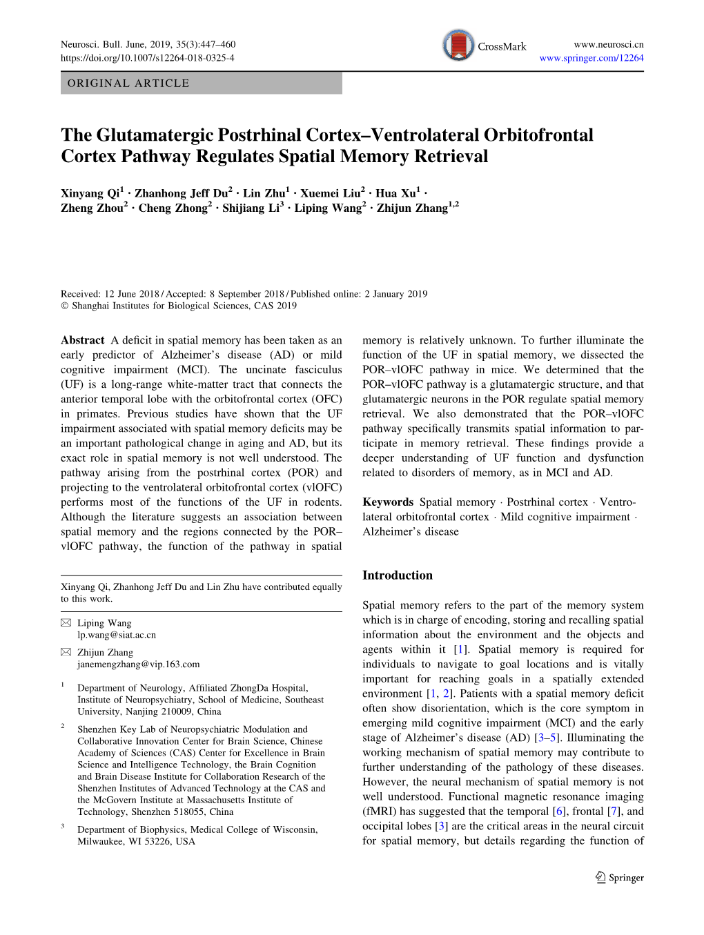 The Glutamatergic Postrhinal Cortex–Ventrolateral Orbitofrontal Cortex Pathway Regulates Spatial Memory Retrieval