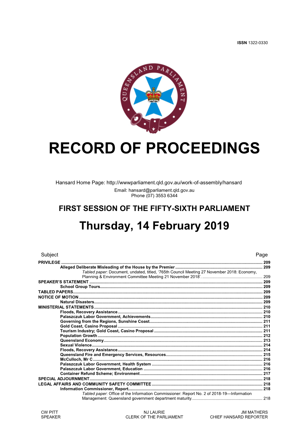 Record of Proceedings