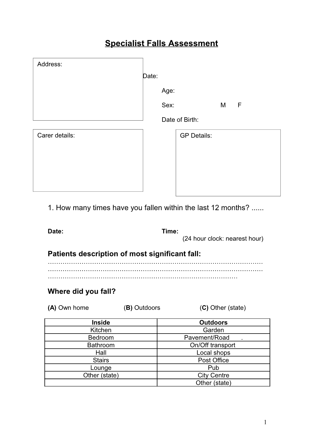 Falls Clerking Proforma