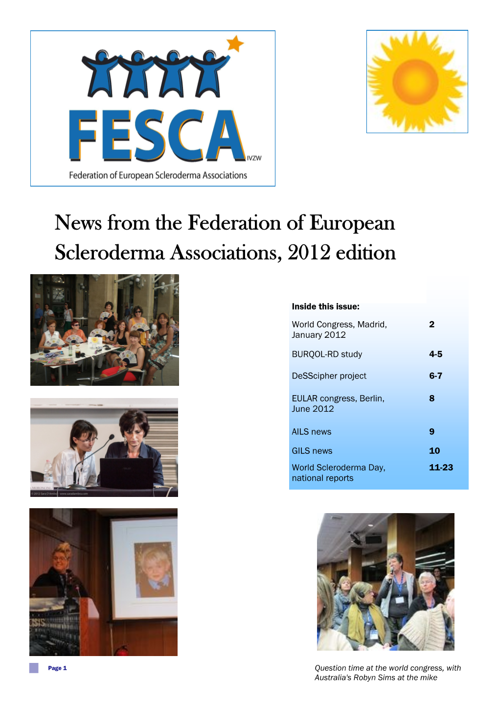 News from the Federation of European Scleroderma Associations, 2012 Edition
