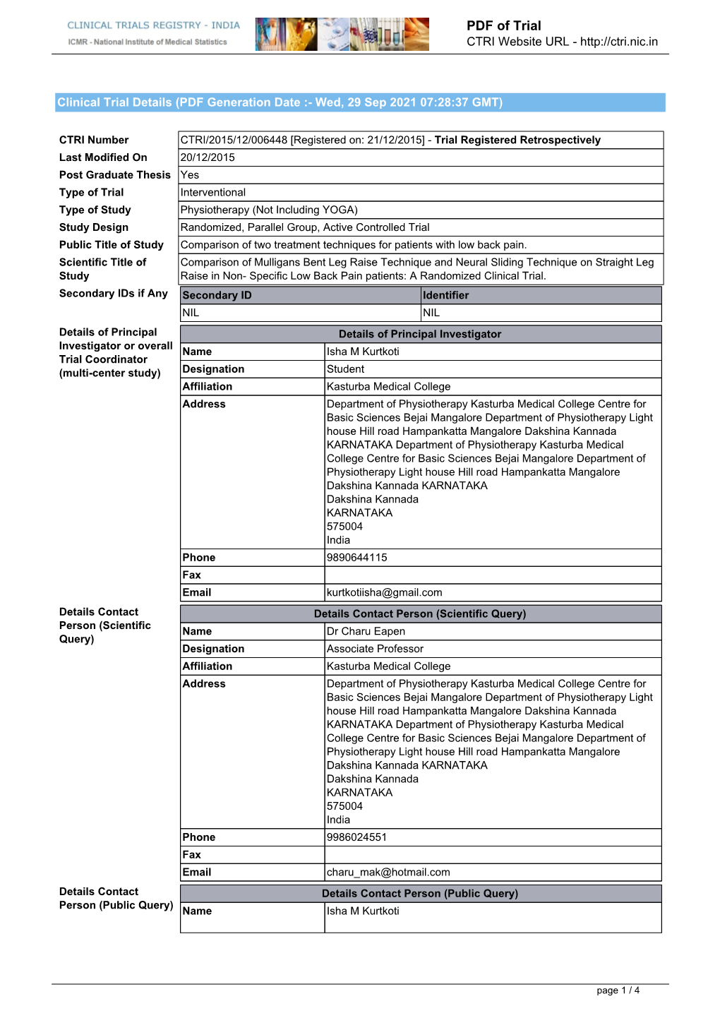 CTRI Trial Data