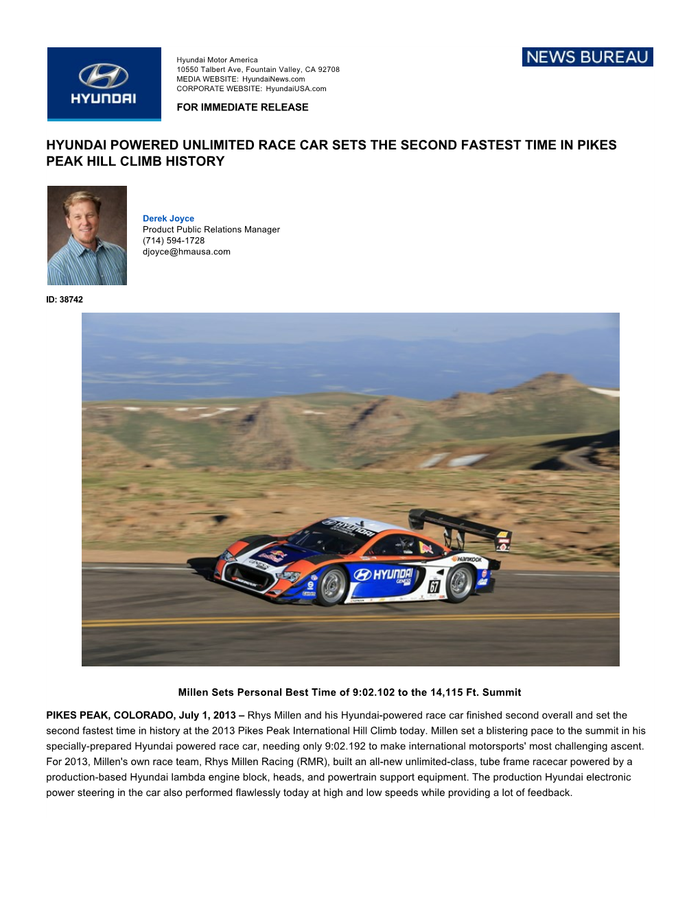 Hyundai Powered Unlimited Race Car Sets the Second Fastest Time in Pikes Peak Hill Climb History