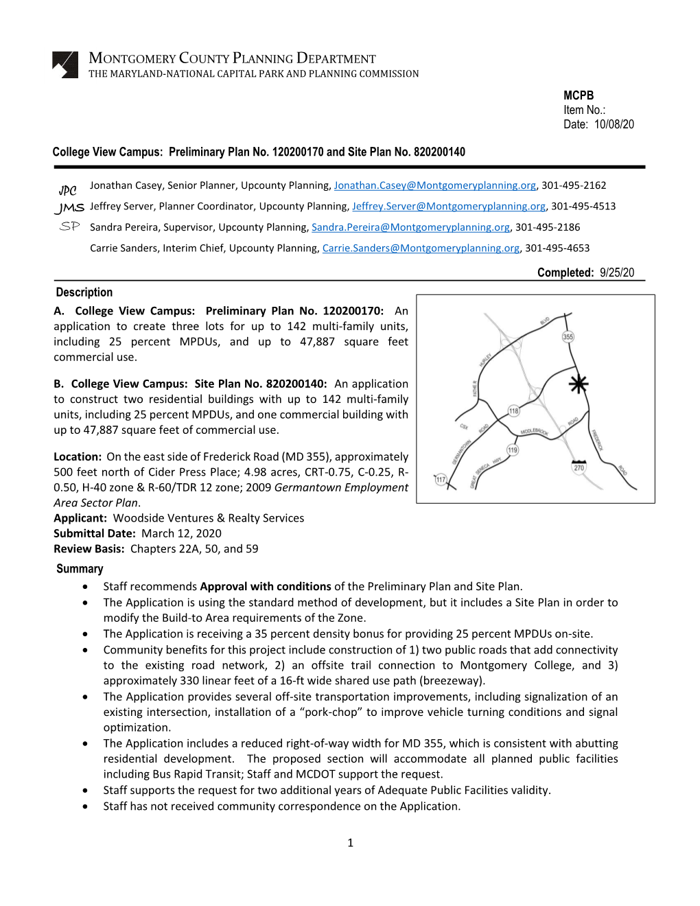 College View Campus: Preliminary Plan No