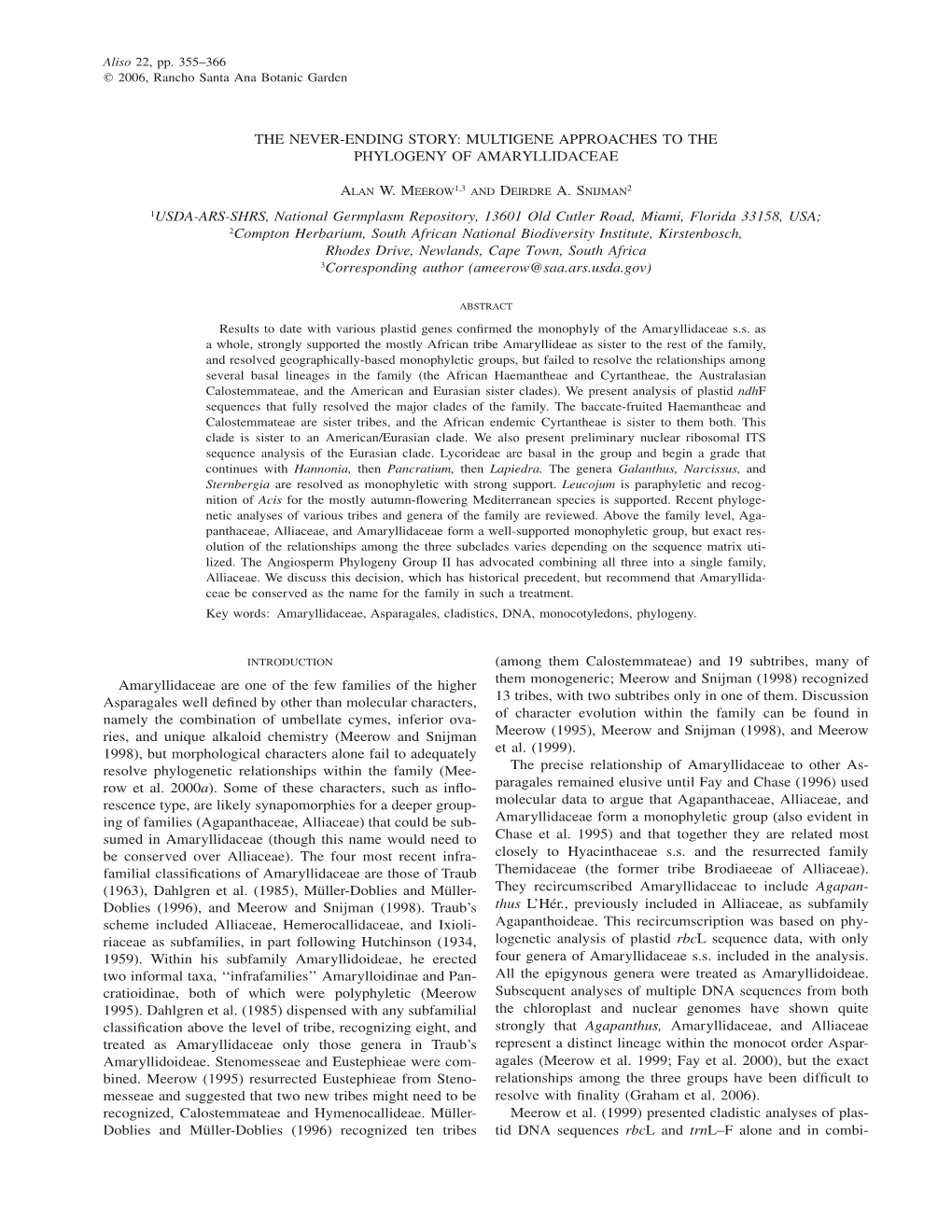 Multigene Approaches to the Phylogeny of Amaryllidaceae